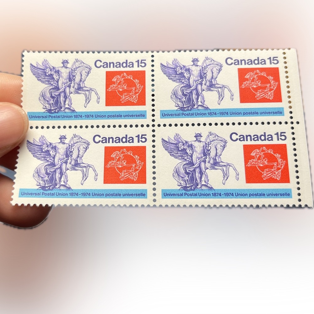 🎈5/$20 - #649 CANADA 1974 “Universal Postal Union” 15¢ UR 4-Stamp Block.